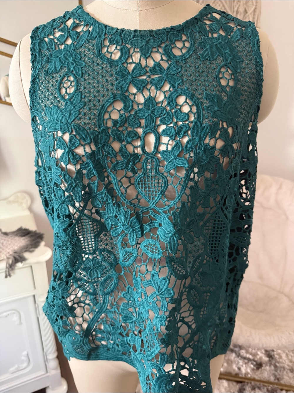 Teal Crochet Lace Tank Top - Women